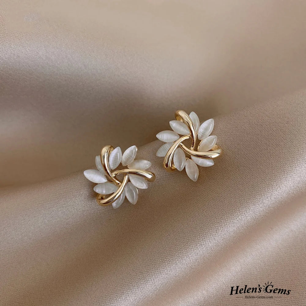 Elegant And Exquisite Opal Petal Circle Stud Earrings In Gold