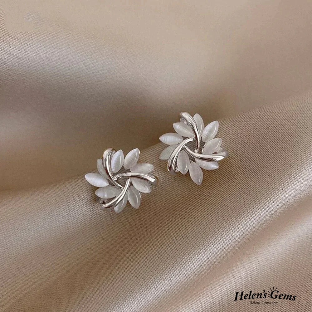 Elegant And Exquisite Opal Petal Circle Stud Earrings In Gold Silver