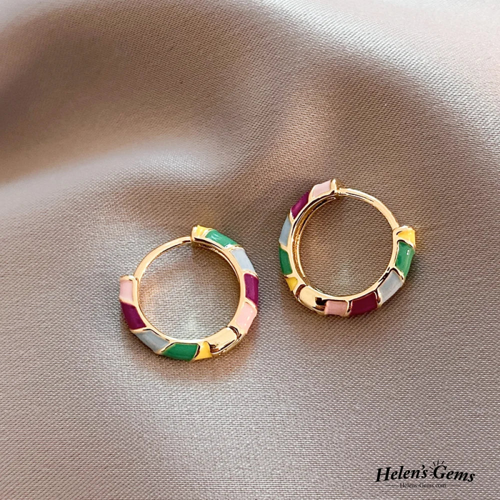 Elegant Earrings With Multicoloured Enamel In Gold