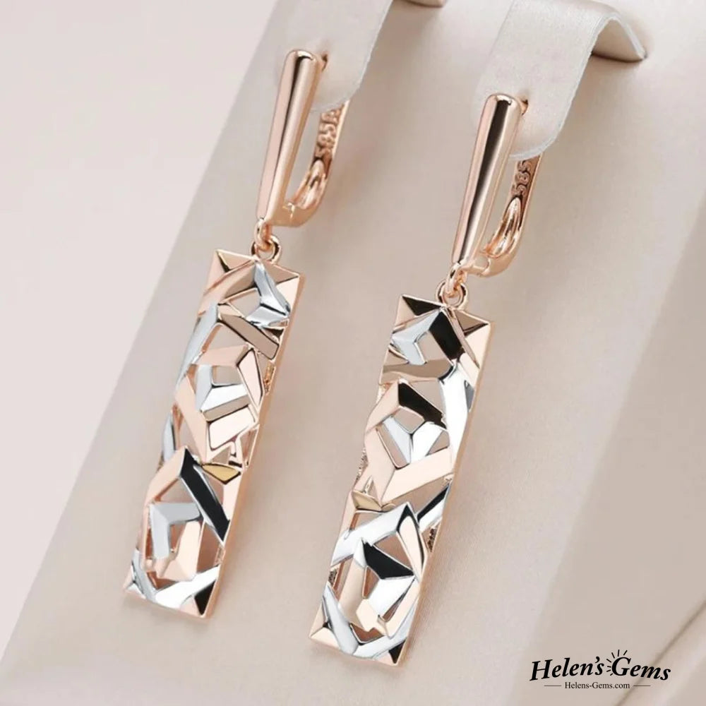 Elegant Rectangular Gold And Silver Earrings