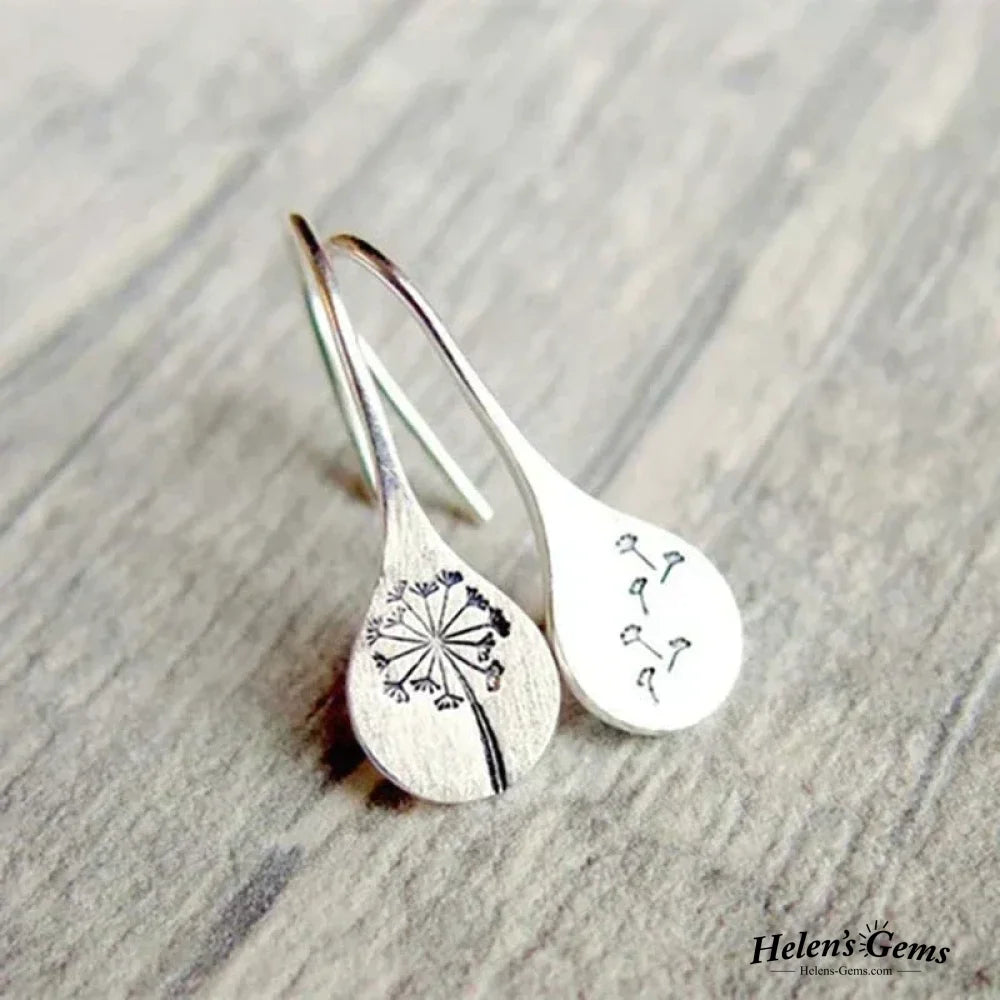 Finely Crafted Silver Dandelion Leaf Earrings