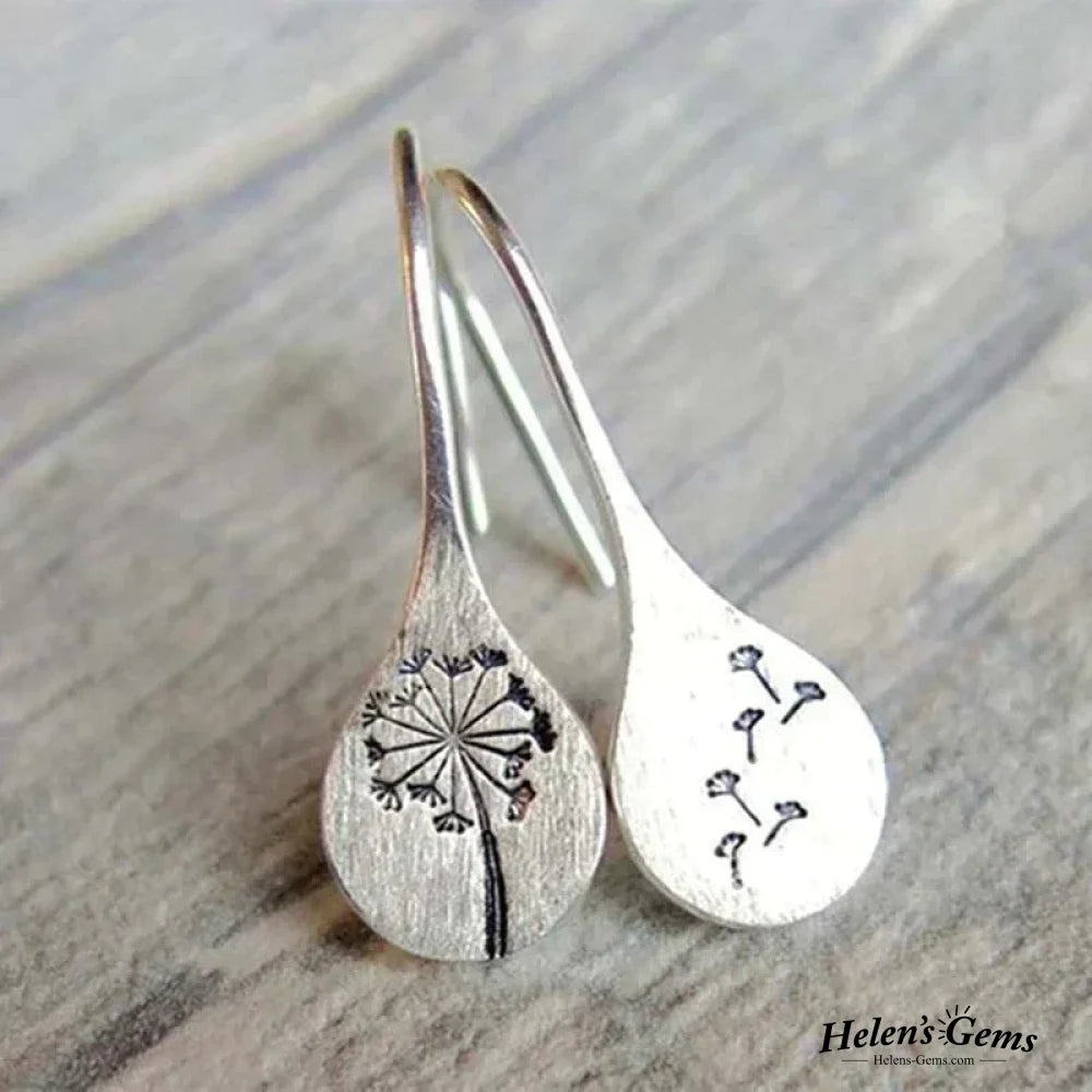 Finely Crafted Silver Dandelion Leaf Earrings