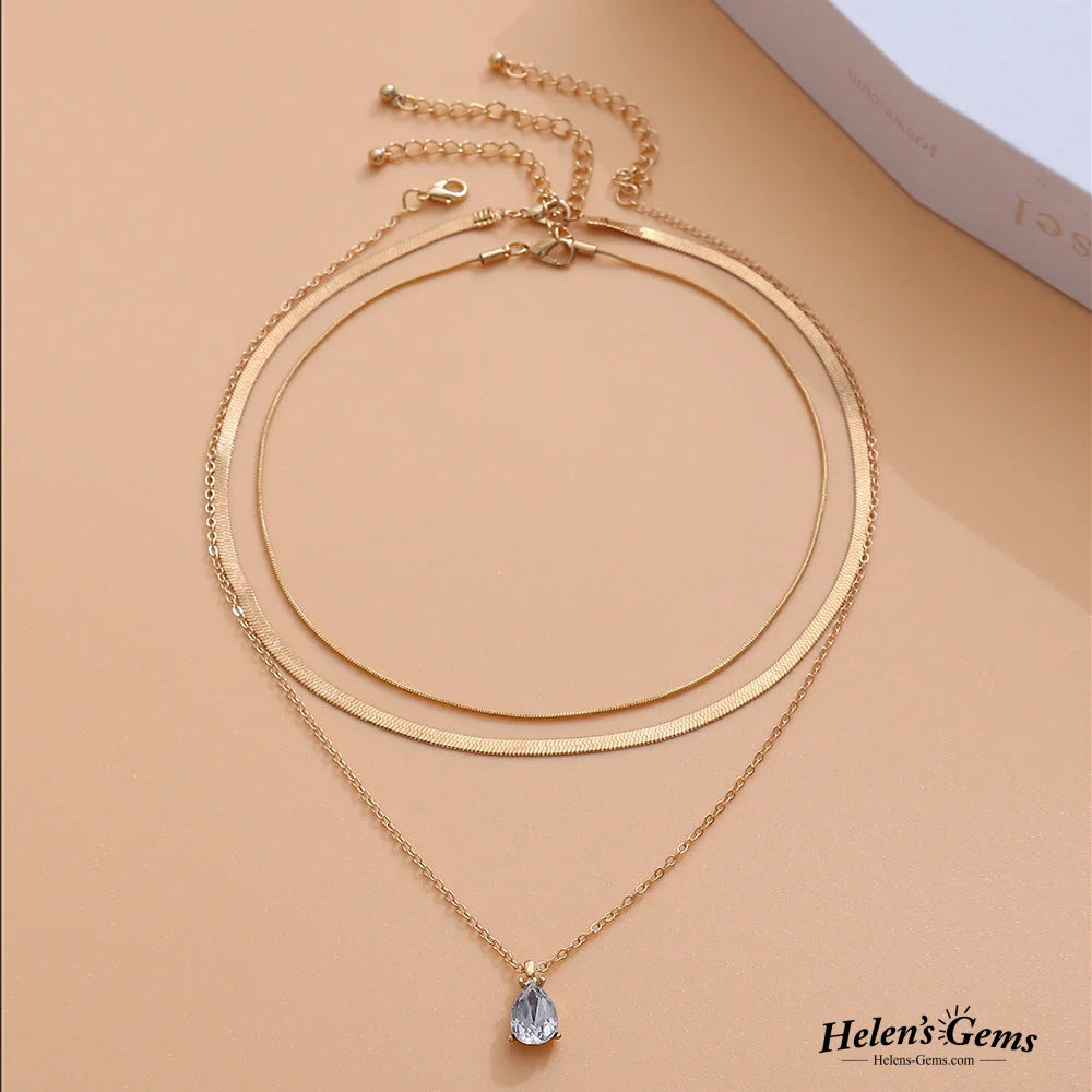 Layered Gold Zirconia Pendant Necklace