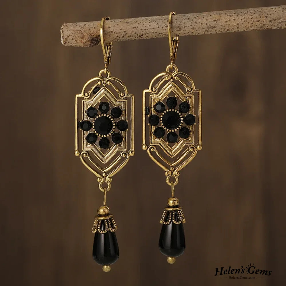 Vintage Black Dangling Crystal Earrings