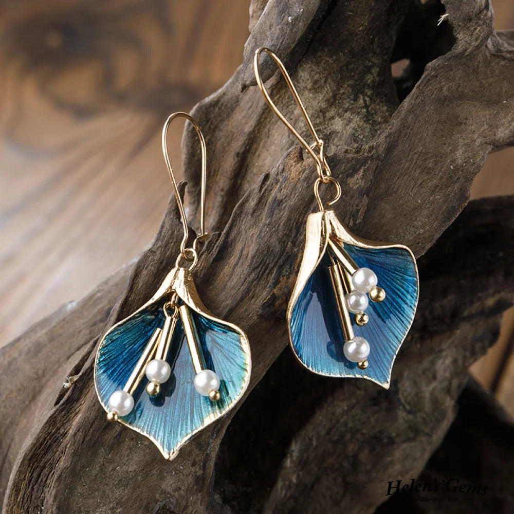 Vintage Blue Lotus Silver Earrings