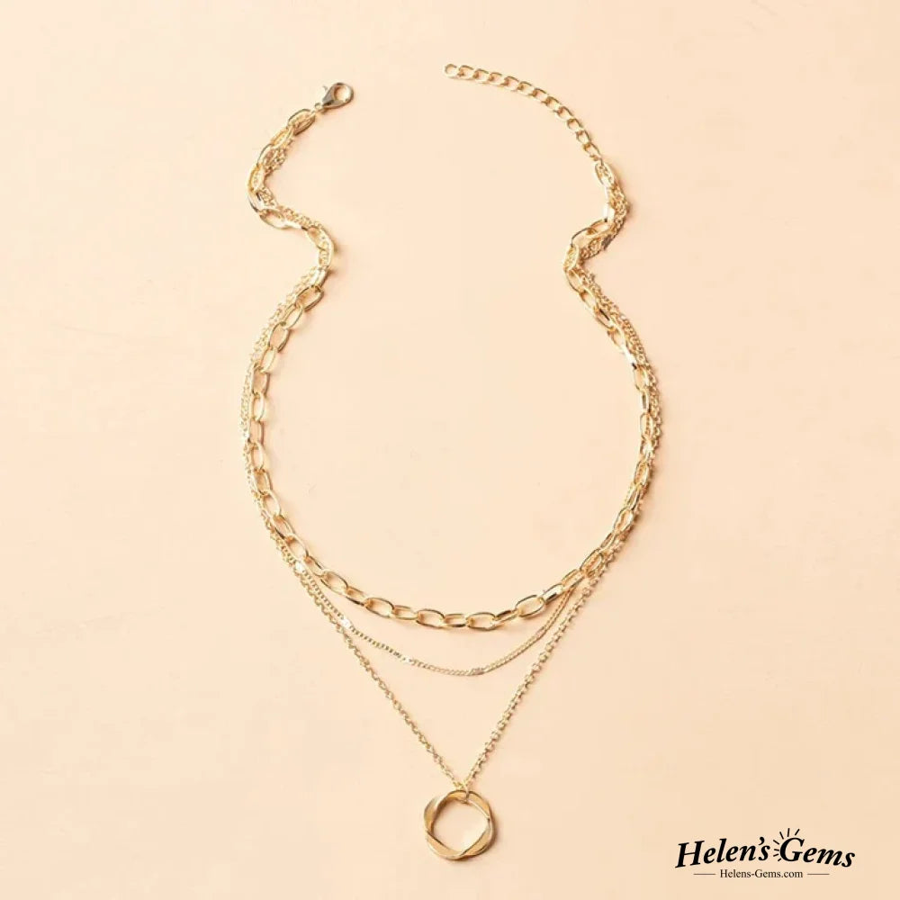 Vintage Gold Layered Chain & Pendant Necklace