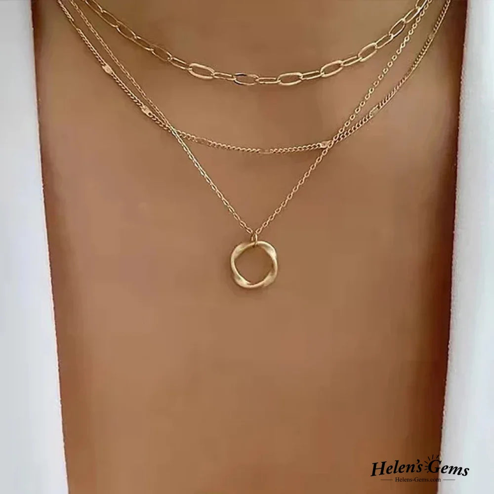 Vintage Gold Layered Chain & Pendant Necklace