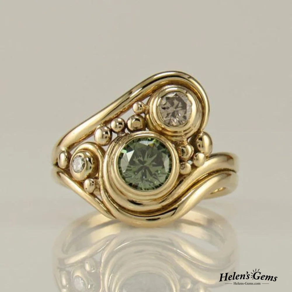 Vintage Golden Green Zirconia Ring