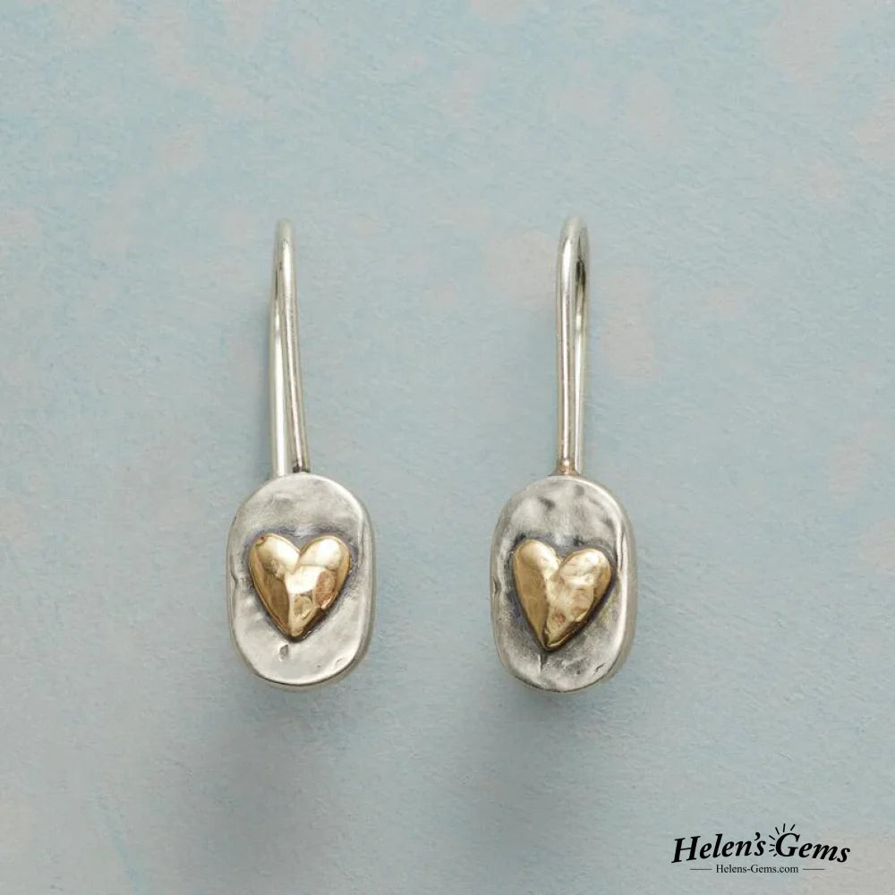 Vintage Golden Heart Silver Earrings