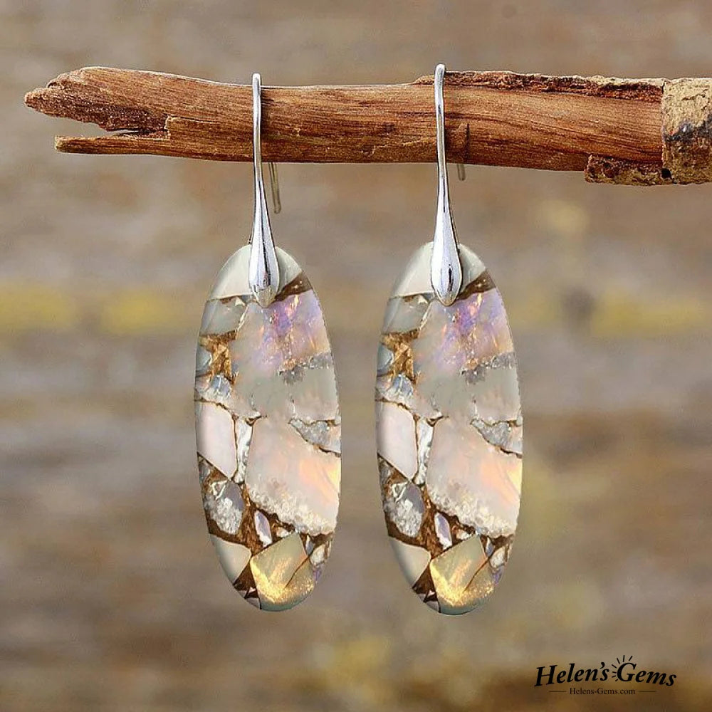 Vintage Natural Oval Stone Earrings