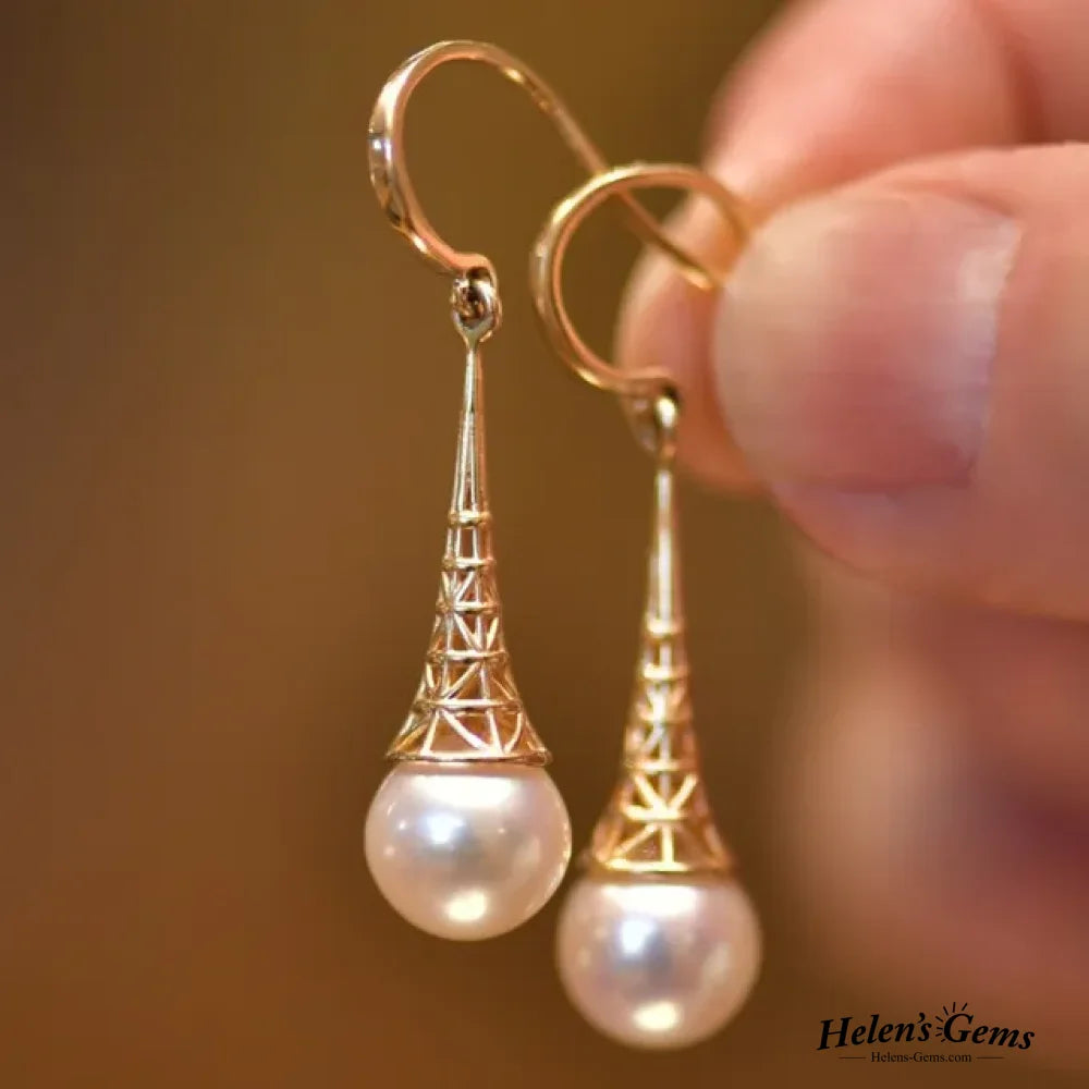 Vintage Pearl Earrings In Gold