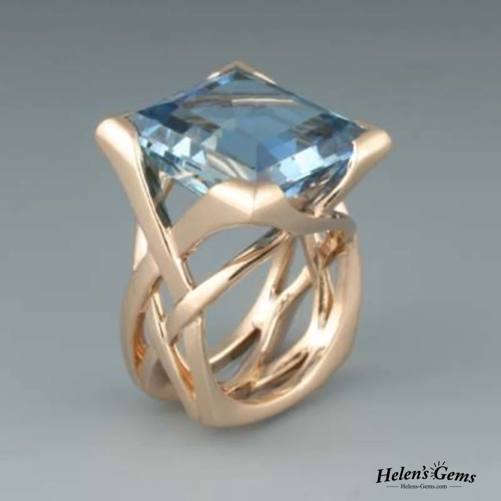 Vintage Rose Gold Blue Zirconia Ring